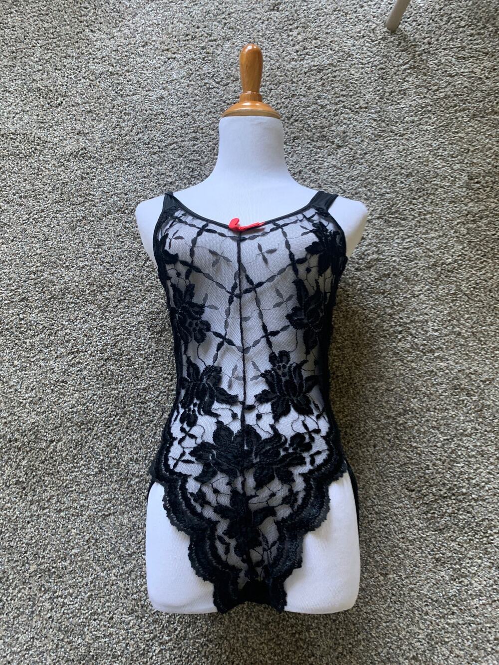 Lady Cameo Black Sheer Lace Bodysuit Sz Medium